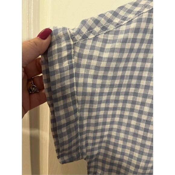 BeachLunchLounge Blue Gingham Linen Blend Button Down Tie Front Shirt sz M EUC - Picture 2 of 7